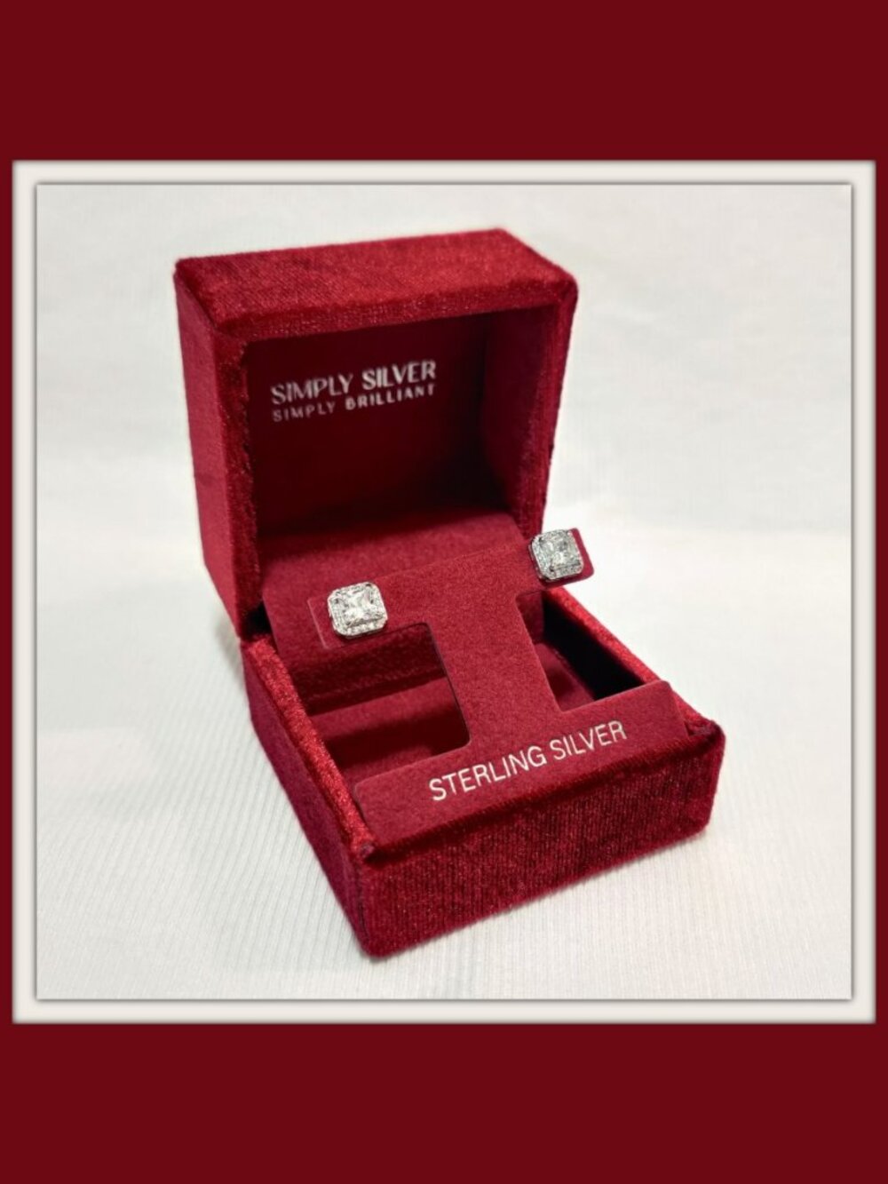 New Simply Sterling Simply Brilliant 925 Cubic Zirconia CZ Square Halo Earrings